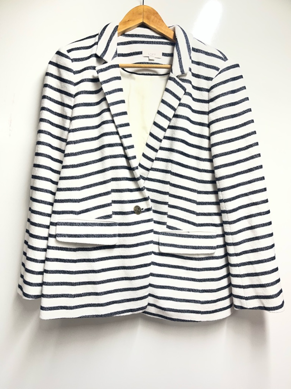 NEW Loft White & Blue Striped Knit Modern Blazer Size 10p